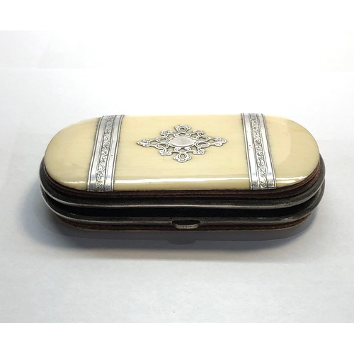 128 - Antique silver mounted ivory purse fitted interior measures approx 8.6cm by 5.3cm good condition age... 