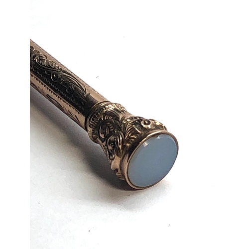 490 - Antique 9ct gold agate top propelling pencil measures approx 12cm long full 9ct gold hallmarks in go... 