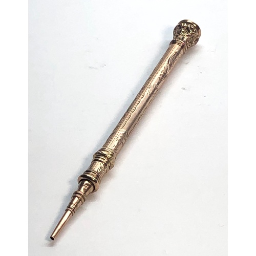 490 - Antique 9ct gold agate top propelling pencil measures approx 12cm long full 9ct gold hallmarks in go... 