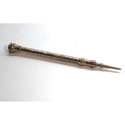 490 - Antique 9ct gold agate top propelling pencil measures approx 12cm long full 9ct gold hallmarks in go... 