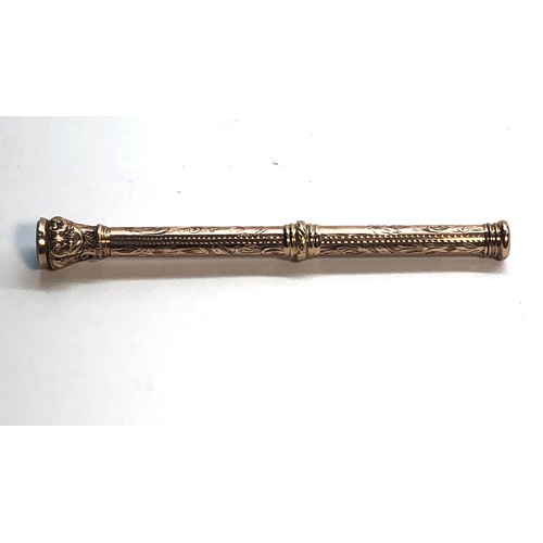 490 - Antique 9ct gold agate top propelling pencil measures approx 12cm long full 9ct gold hallmarks in go... 