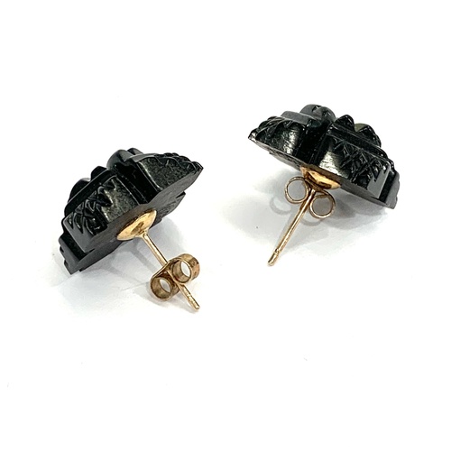 344 - Pair black ornate design earrings, Chinese  markings to back, please view images