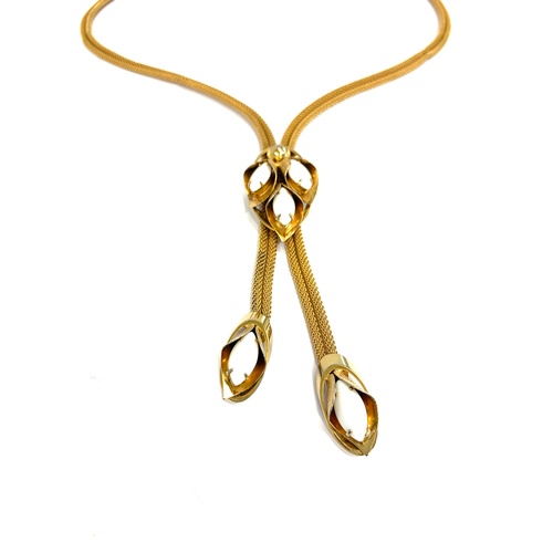 343 - Ladies gold tone necklace with stone design, overall approximate length 17 inches