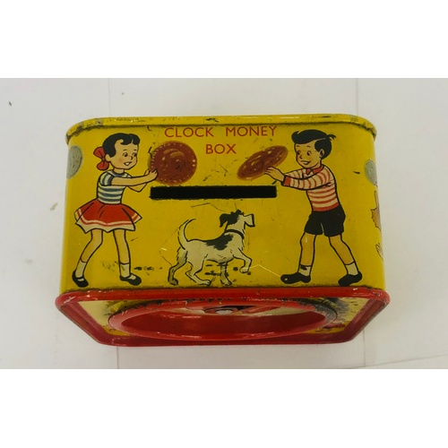 25 - Vintage chad valley money box, clock toy