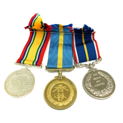 387 - Set 3 medals, Hong Kong service medal, eastern service and national service