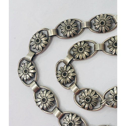 383 - Sterling John L Denmark ladies flower detailing necklace, approximate length 42 cm,