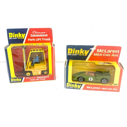 469 - Dinky Die cast, McLaren M8A Can AM model 223, Fork lift truck model 404 both in original boxes