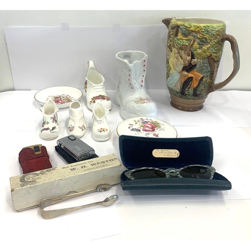 56 - Shelf of miscellaneous items, includes Beswick jug but handle does have damage