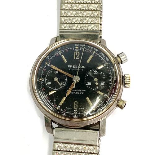 307 - Vintage black dial Freeson chronograph gents wristwatch non working missing button stainless steel c... 