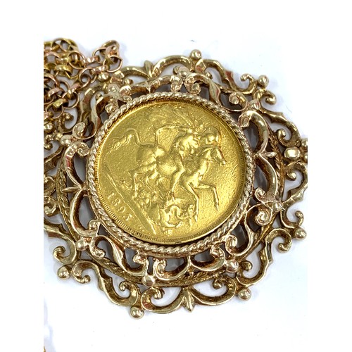 171 - Victorian double sovereign mounted with chain total weight 47g