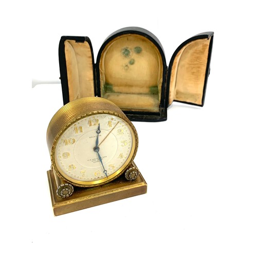 392A - Antique cased Zenith travel alarm clock by T.R.Walter & Son city road London clock winds and ticks b... 