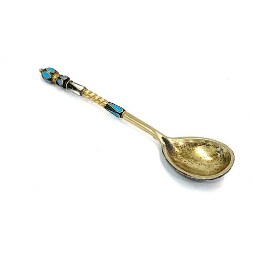 32 - Antique Russian silver and enamel salt spoon Russian silver hallmarks measures approx 7.7cm long in ... 