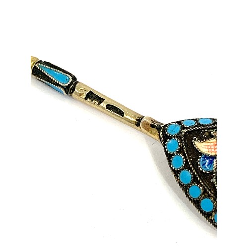 32 - Antique Russian silver and enamel salt spoon Russian silver hallmarks measures approx 7.7cm long in ... 