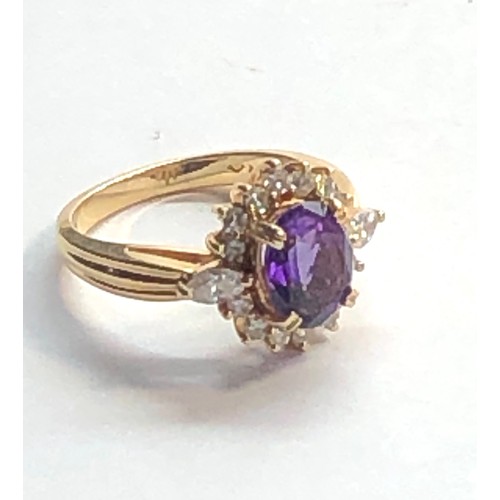 207 - 14ct gold amethyst & diamond ring weight 4.8 size M