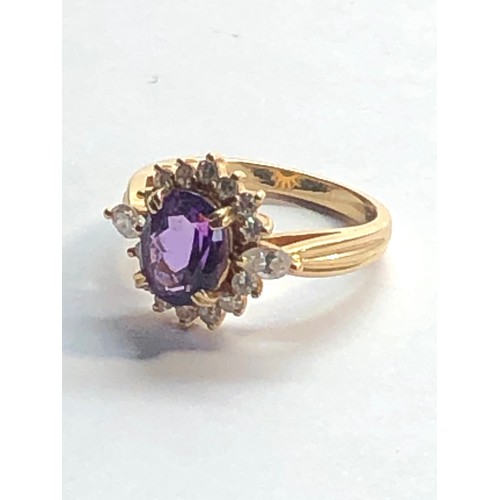 207 - 14ct gold amethyst & diamond ring weight 4.8 size M