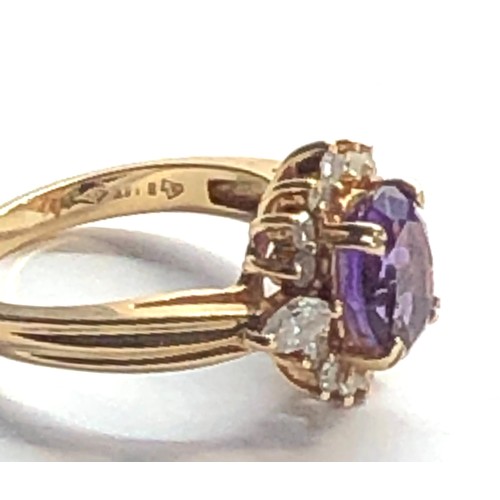 207 - 14ct gold amethyst & diamond ring weight 4.8 size M