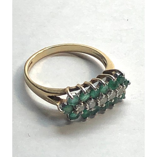 195 - 9ct gold emerald & diamond ring weight 2.1 size n-o