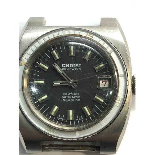 315 - Vintage gents Choisi automatic diver watch watch is ticking missing lugs and strap please seeimages ... 