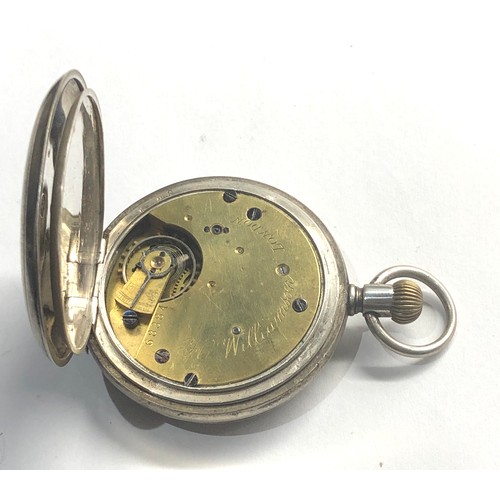 302 - Antique silver full hunter pocket watch h.williamson 
london watch winds and ticks missing glassbut ... 