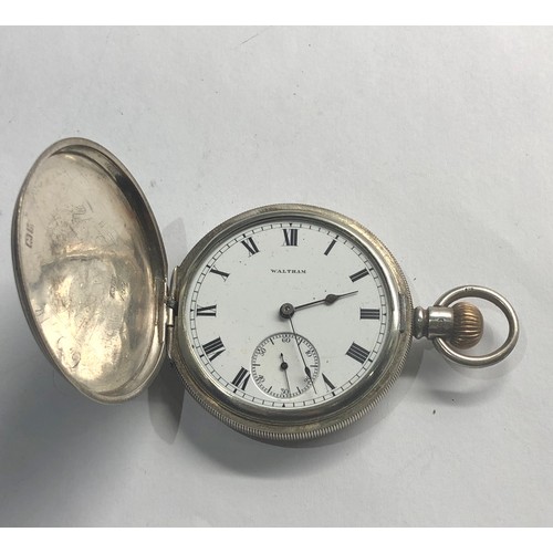 304 - Antique full hunter silver waltham u.s.a traveler pocket watch the watch winds and ticks but no warr... 