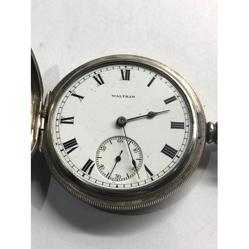 304 - Antique full hunter silver waltham u.s.a traveler pocket watch the watch winds and ticks but no warr... 