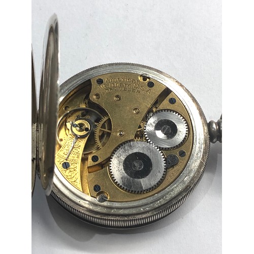 304 - Antique full hunter silver waltham u.s.a traveler pocket watch the watch winds and ticks but no warr... 