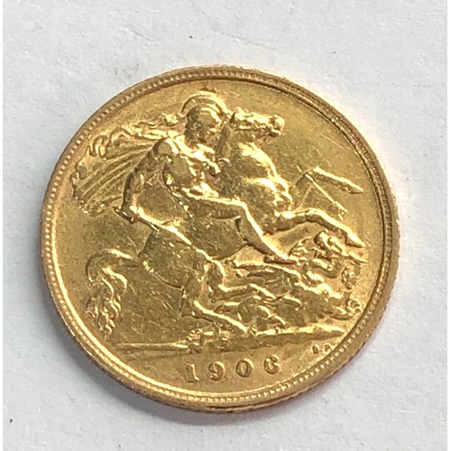 369 - 1906 Edward V11 half sovereign please see image for grade