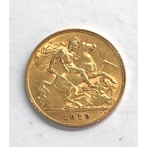 370 - 1910 Edward V11 half sovereign please see image for grade