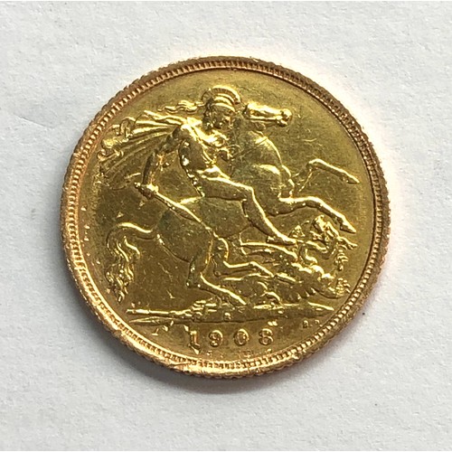 371 - 1908 Edward V11 half sovereign please see image for grade