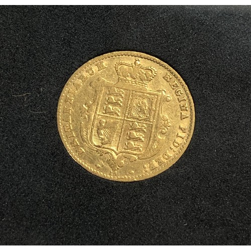 381 - Cased 1865 victorian shield back half sovereign please see image for grade