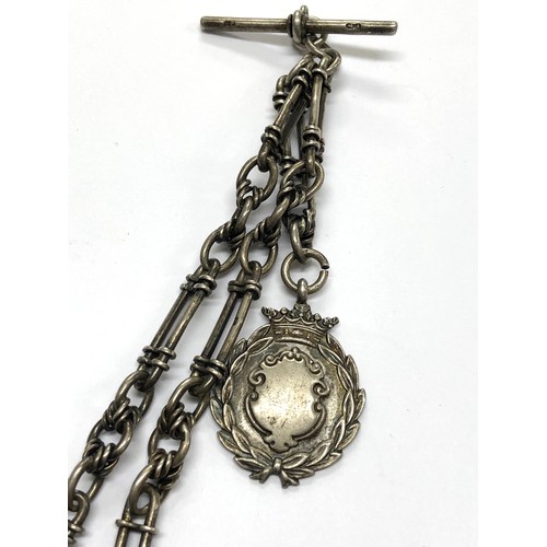 57 - Antique fancy link double Albert watch chain and fob weight 45g