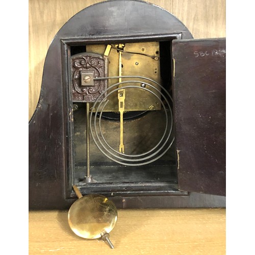 386 - Antique mahogany inlaid 3 key hole mantle clock in need of restoration or repair