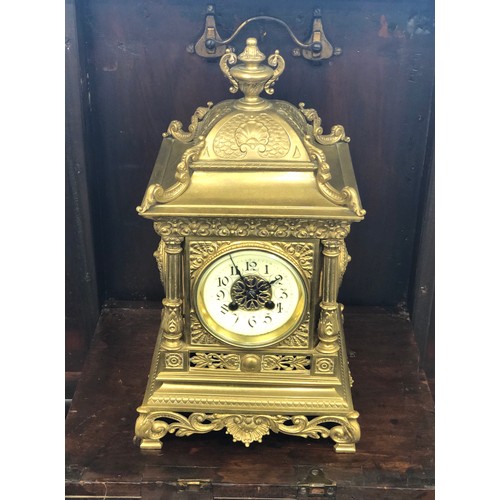 390 - Large ornate brass mantle clock measures approx 42cm tall 24cm wide untested please see images for d... 