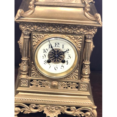 390 - Large ornate brass mantle clock measures approx 42cm tall 24cm wide untested please see images for d... 