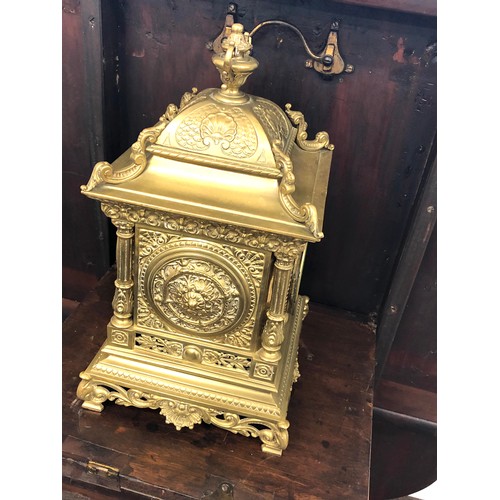 390 - Large ornate brass mantle clock measures approx 42cm tall 24cm wide untested please see images for d... 