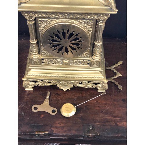 390 - Large ornate brass mantle clock measures approx 42cm tall 24cm wide untested please see images for d... 