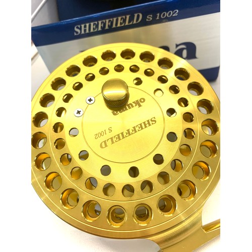 412 - New in box Okuma Sheffield (Gold) S1002 centre pin reel, coarse fishing, prestige fly reel