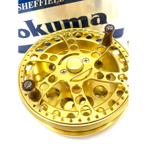 412 - New in box Okuma Sheffield (Gold) S1002 centre pin reel, coarse fishing, prestige fly reel