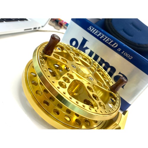 412 - New in box Okuma Sheffield (Gold) S1002 centre pin reel, coarse fishing, prestige fly reel