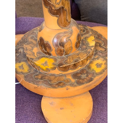 437 - Vintage decorative overlaid wooden standard lamp with shade, please see images for details, Height 6... 