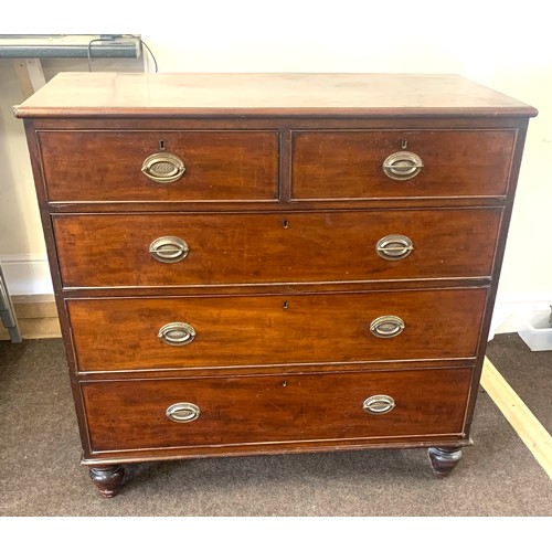 421 - Georgian 2 over 3 mahogany chest of drawers, overall good condition, approx measurements: Height 40 ... 