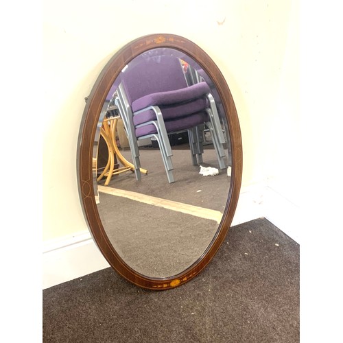 424 - Edwardian mahogany inlaid hall mirror, overall good condition, approximate measurements: Height 32 i... 