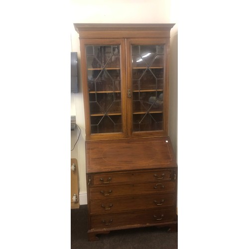 426 - Edwardian inlaid bureau bookcase, overall good condition, approximate measurements: Height: 82 inche... 