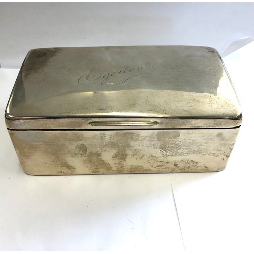 131 - Large Antique silver cigarette box, Birmingham silver hallmarks, lid engraved Edgerton, approximate ... 