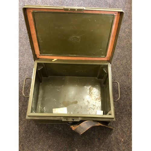 360 - WWII 1941 military metal tin/ small trunk, to Major J E Little Jones with original leather strap, ap... 