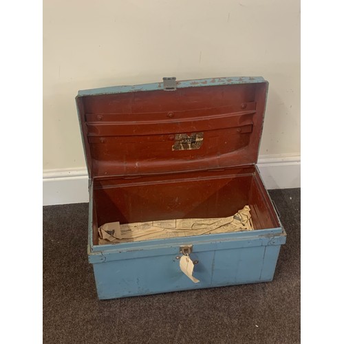 247 - Small vintage metal trunk, approximate measurements: Height 12 inches, width 23 inches, depth 14 inc... 