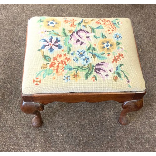 433 - Queen ann antique stool with embroidered tapestry top