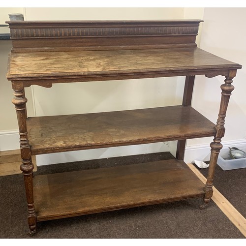 434 - Antique oak 3 tier serving trolley, approximate measurements: Height 46 inches,Width 47 inches, Dept... 