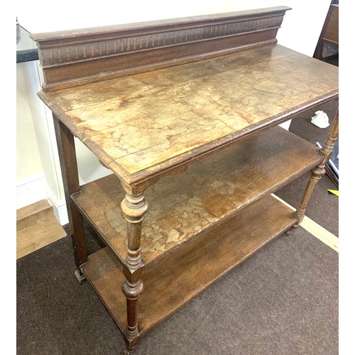 434 - Antique oak 3 tier serving trolley, approximate measurements: Height 46 inches,Width 47 inches, Dept... 