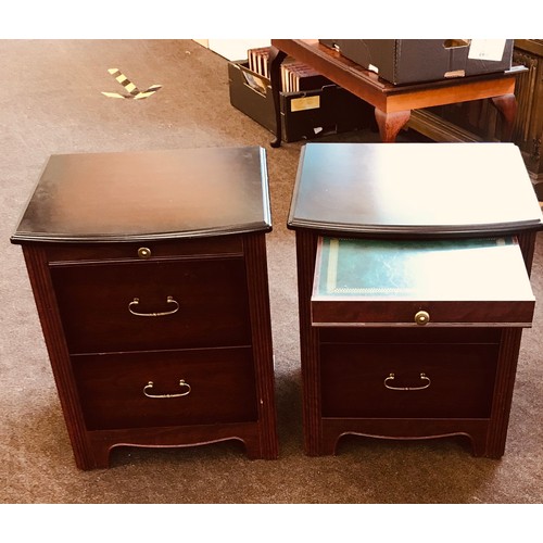 229 - Pair dark wood effect bedside cabinets, 2 drawer, with sliding tray